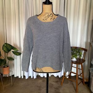 It’s Our Time Gray Lace-Up Detail Sweater